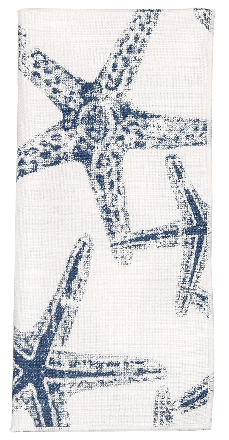 Decorative Things Cloth Napkins 100% Cotton Fabric Linen Napkins Beach Wedding Reception Table Decor, Party Ideas, Blue and White Starfish Coastal Tablescapes 18" x 18" Dinner, Set of 4 - Image 4